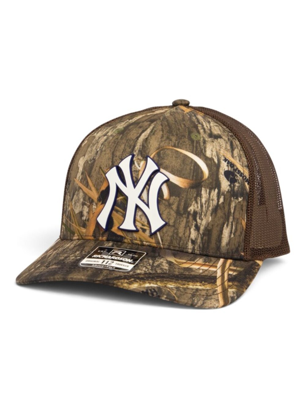 New York Yankees NY White 3D Snapback Trucker Hat- Mossy Oak Habitat/ Brown